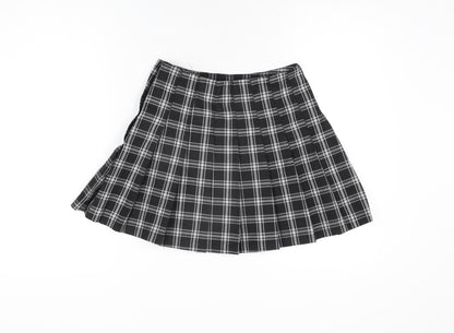 H&M Womens Black Plaid Polyester Mini Skirt Size 4 Zip