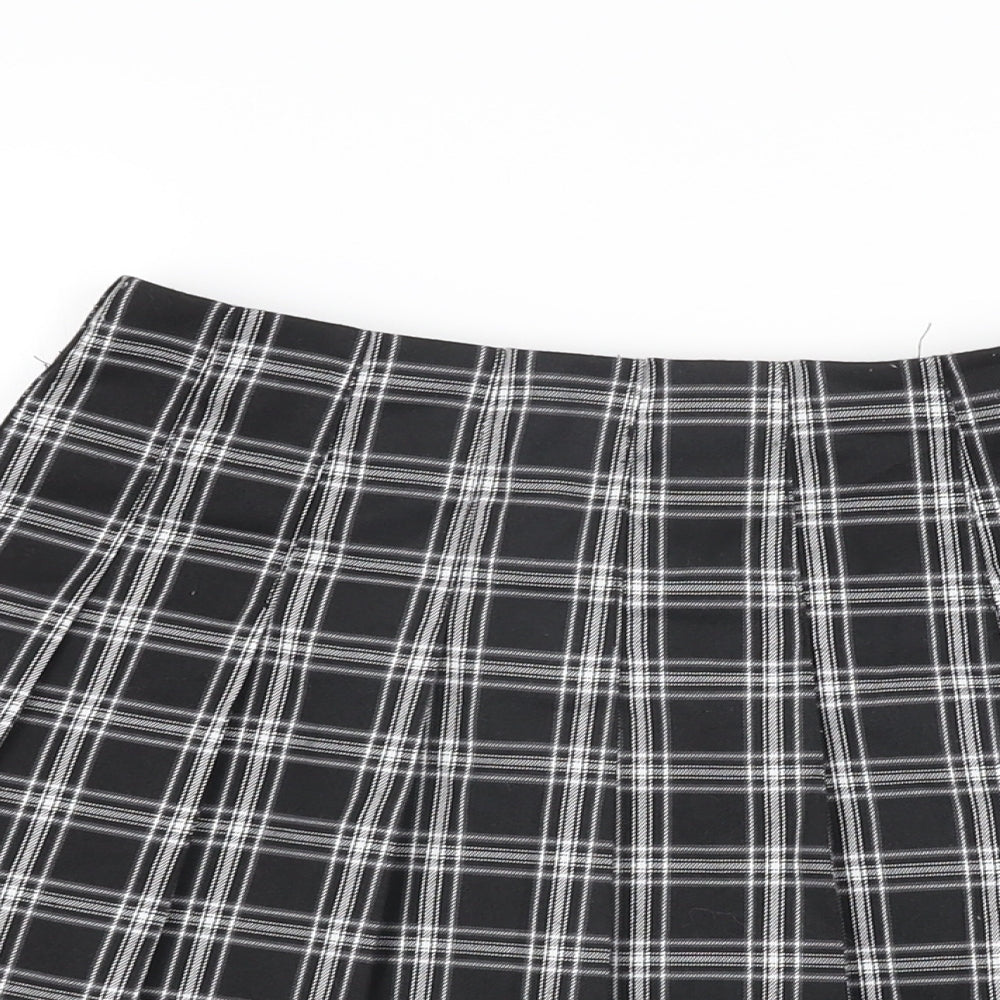 H&M Womens Black Plaid Polyester Mini Skirt Size 4 Zip
