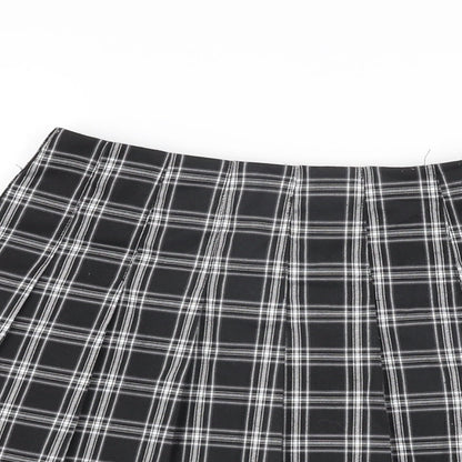 H&M Womens Black Plaid Polyester Mini Skirt Size 4 Zip