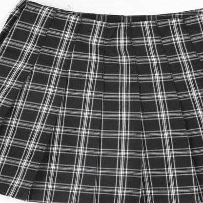 H&M Womens Black Plaid Polyester Mini Skirt Size 4 Zip