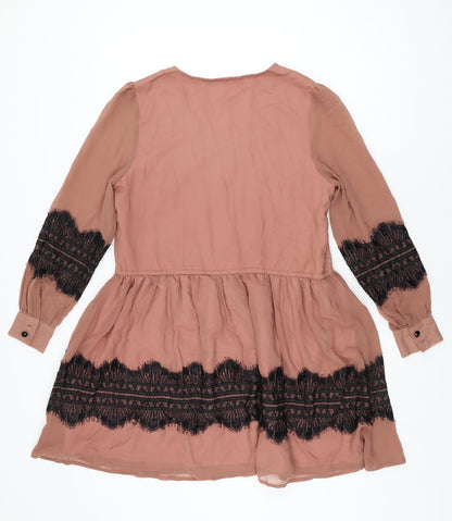 Louche Womens Pink Polyester Skater Dress Size M Round Neck Pullover