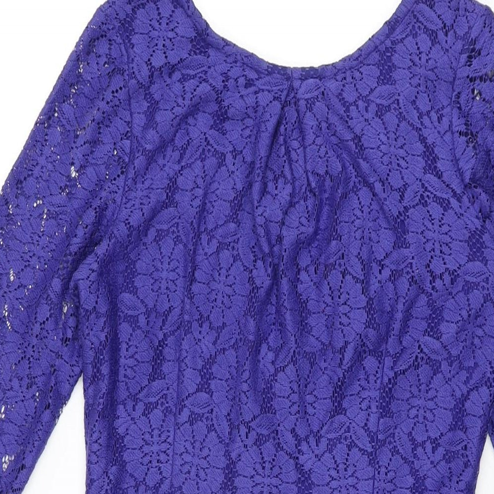 Dorothy Perkins Womens Blue Floral Cotton Bodycon Size 8 Round Neck Zip