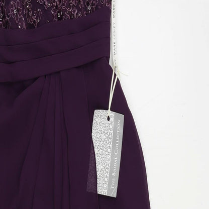 Mark Lesley Womens Purple Polyester Ball Gown Size 10 One Shoulder Button - Sequin