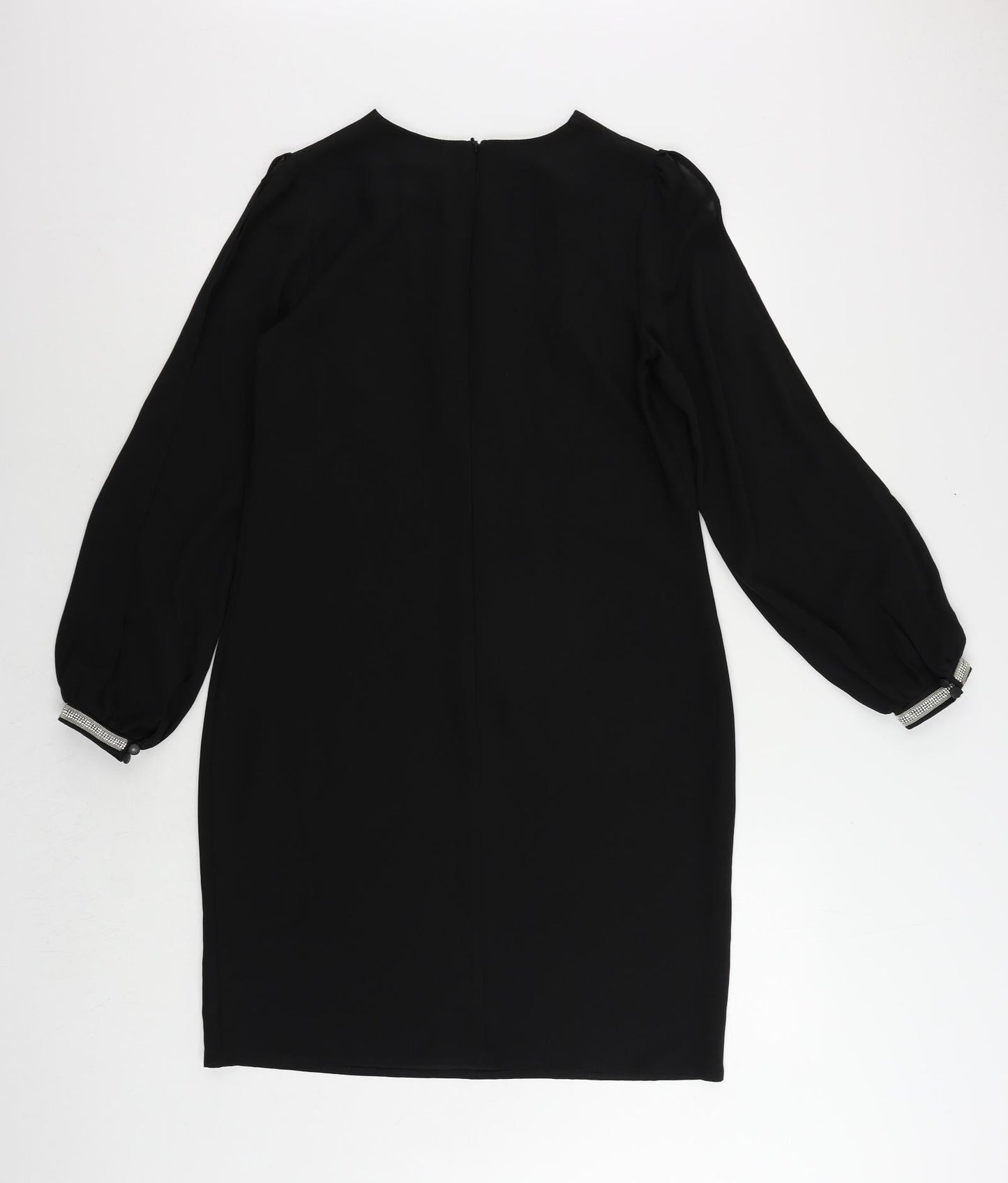 NEXT Womens Black Polyester Shift Size 12 Round Neck Zip - Embellished