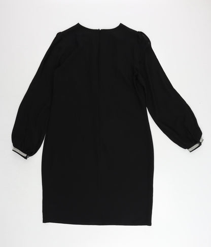NEXT Womens Black Polyester Shift Size 12 Round Neck Zip - Embellished