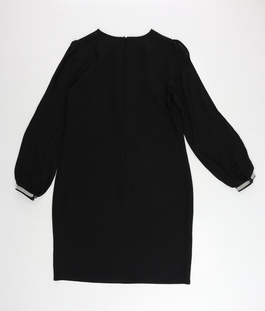 NEXT Womens Black Polyester Shift Size 12 Round Neck Zip - Embellished