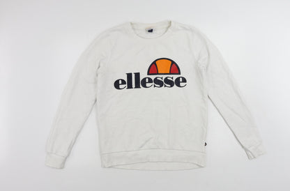 ellesse Womens White Cotton Pullover Sweatshirt Size 10 Pullover - Vintage Logo