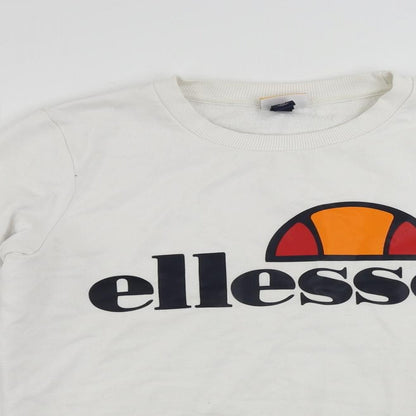 ellesse Womens White Cotton Pullover Sweatshirt Size 10 Pullover - Vintage Logo