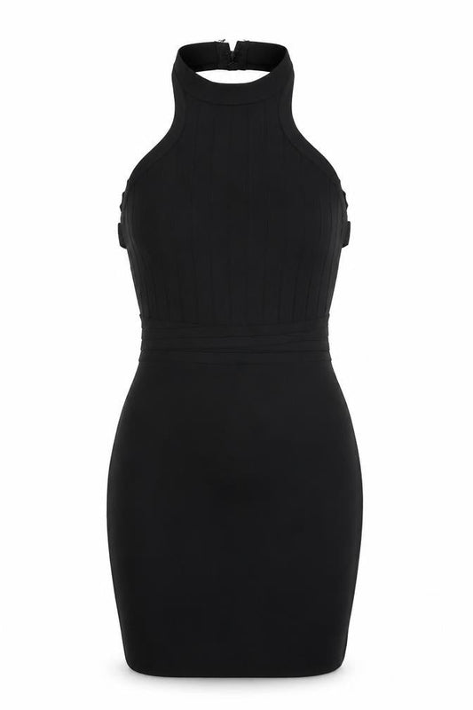 Boohoo Womens Black Polyester Bodycon Size 10 Halter Zip - Backless