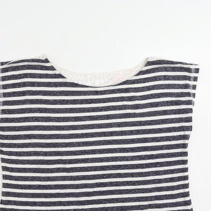 Aniston Womens Blue Striped Cotton Basic T-Shirt Size 14 Round Neck - Crochet Detail