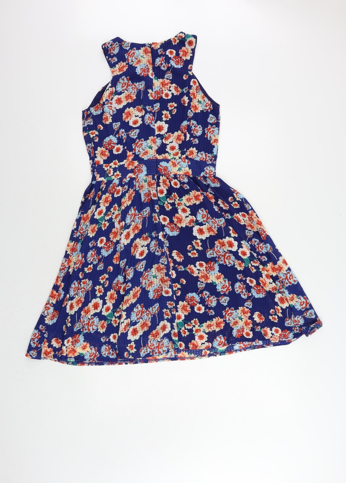 Style London Womens Blue Floral Polyester Fit & Flare Size S Round Neck Zip