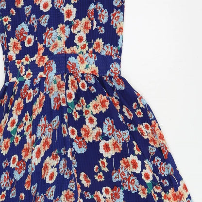 Style London Womens Blue Floral Polyester Fit & Flare Size S Round Neck Zip