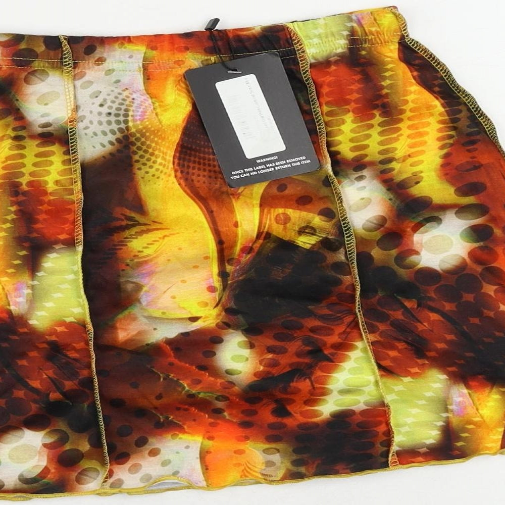 PRETTYLITTLETHING Womens Multicoloured Geometric Polyester Mini Skirt Size 8 - Elastic Waist