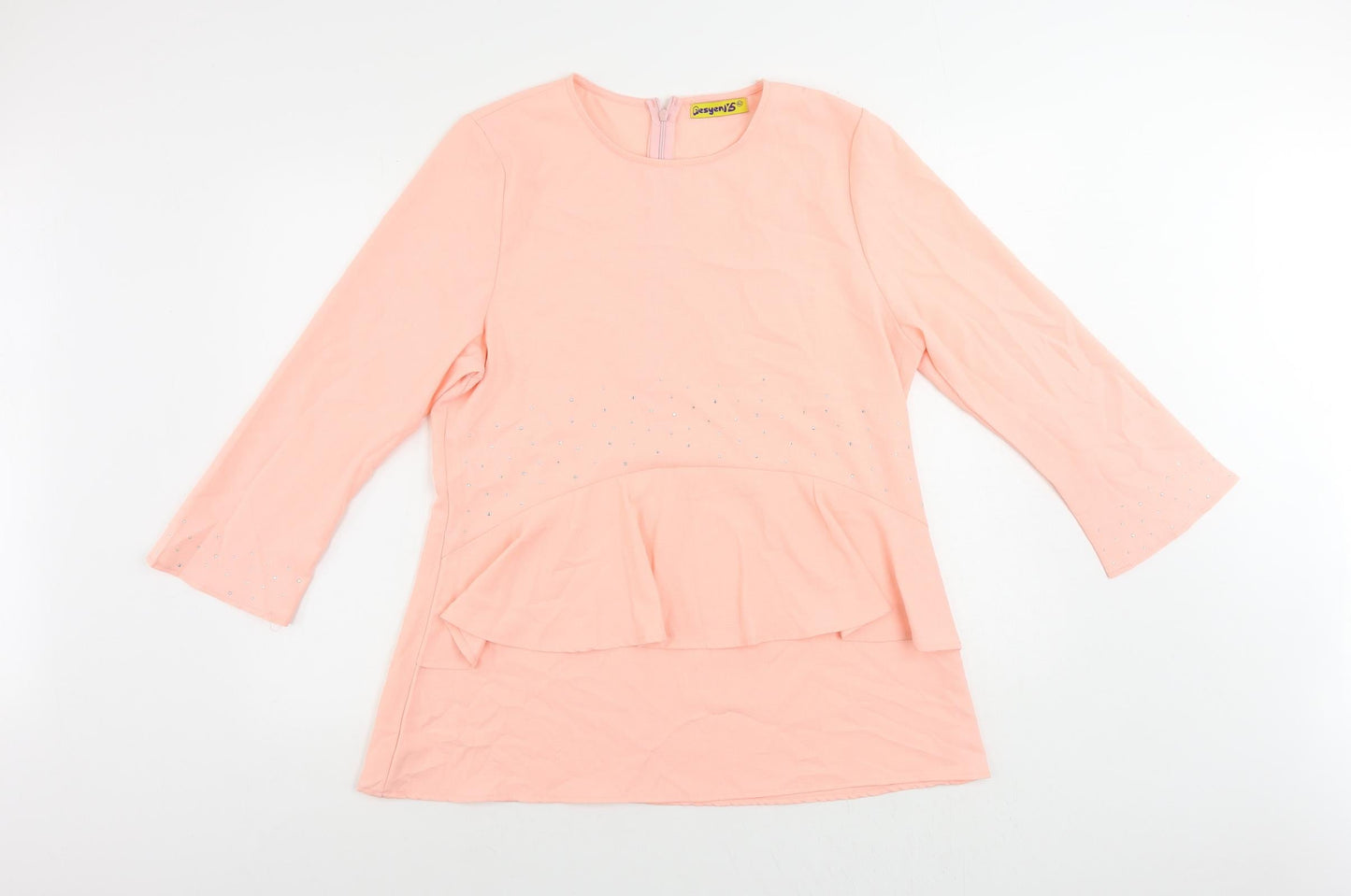 Fesyen 5 Womens Pink Polyester Tunic Blouse Size 14 Round Neck - Rhinestone