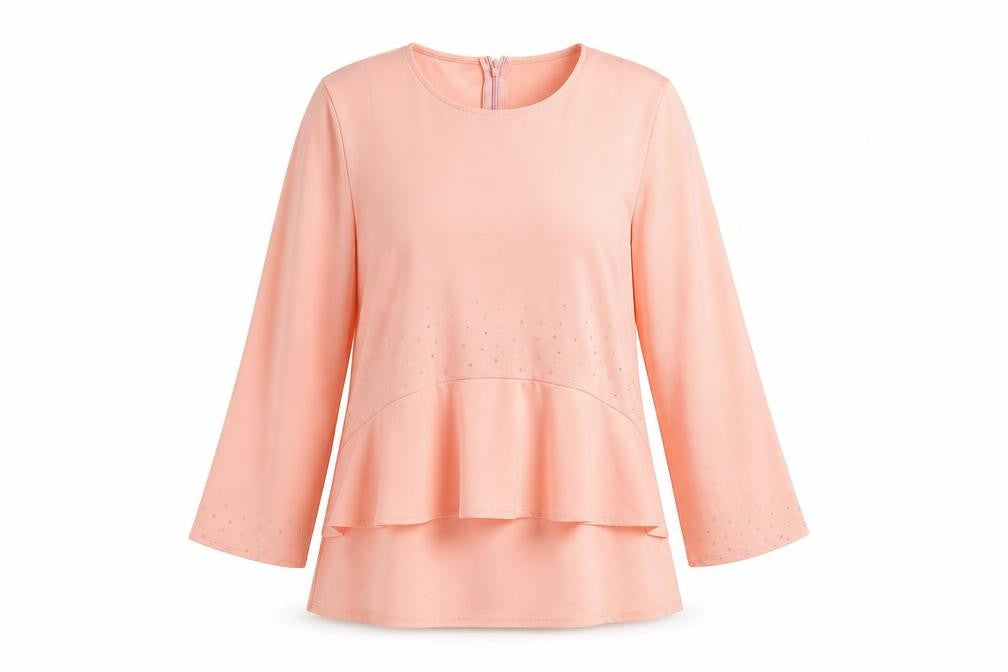 Fesyen 5 Womens Pink Polyester Tunic Blouse Size 14 Round Neck - Rhinestone