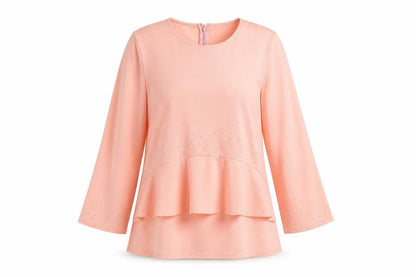 Fesyen 5 Womens Pink Polyester Tunic Blouse Size 14 Round Neck - Rhinestone