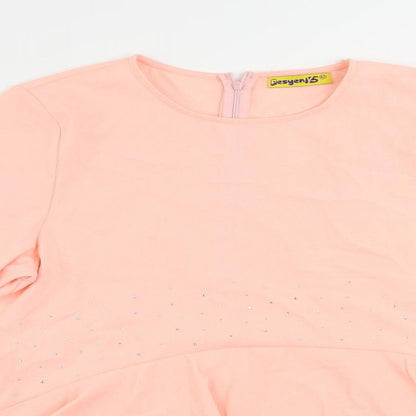 Fesyen 5 Womens Pink Polyester Tunic Blouse Size 14 Round Neck - Rhinestone