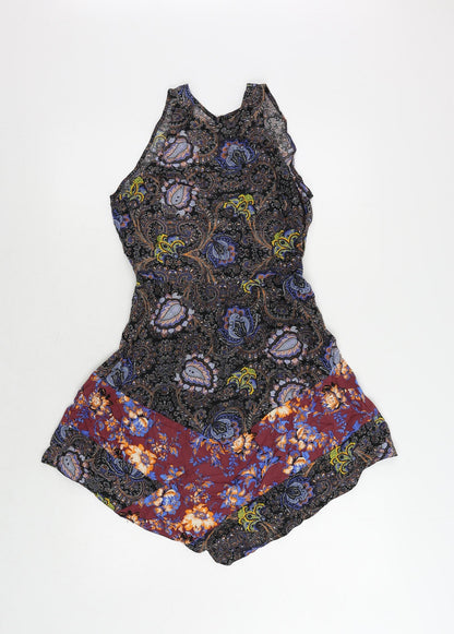 Topshop Womens Black Paisley Viscose Tank Dress Size 8 Round Neck Zip