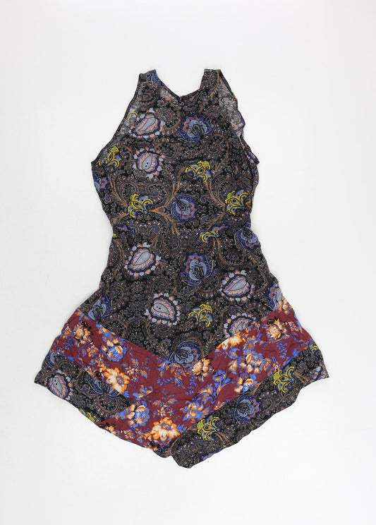 Topshop Womens Black Paisley Viscose Tank Dress Size 8 Round Neck Zip