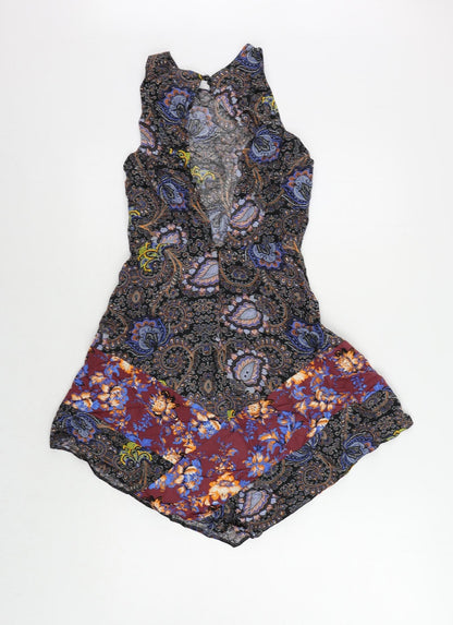 Topshop Womens Black Paisley Viscose Tank Dress Size 8 Round Neck Zip
