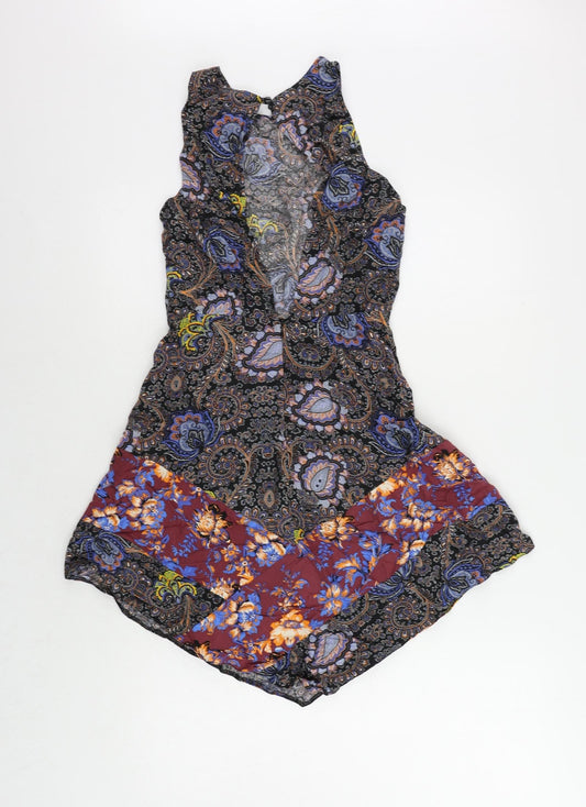 Topshop Womens Black Paisley Viscose Tank Dress Size 8 Round Neck Zip