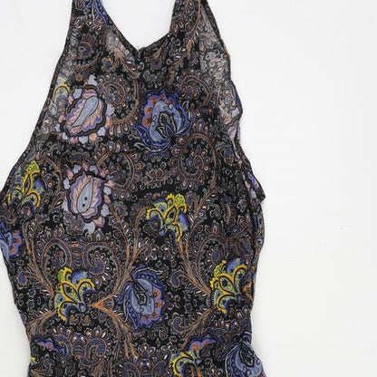 Topshop Womens Black Paisley Viscose Tank Dress Size 8 Round Neck Zip