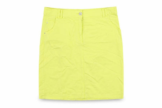 Front view of Canda women’s yellow cotton straight & pencil skirt, size UK 12, button - pockets