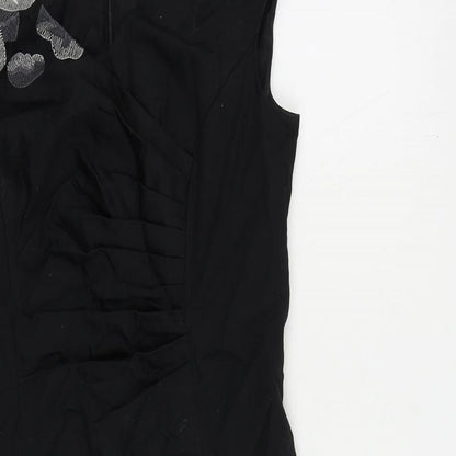 Kaliko Womens Black Cotton Pencil Dress Size 8 V-Neck Zip - Embroidered