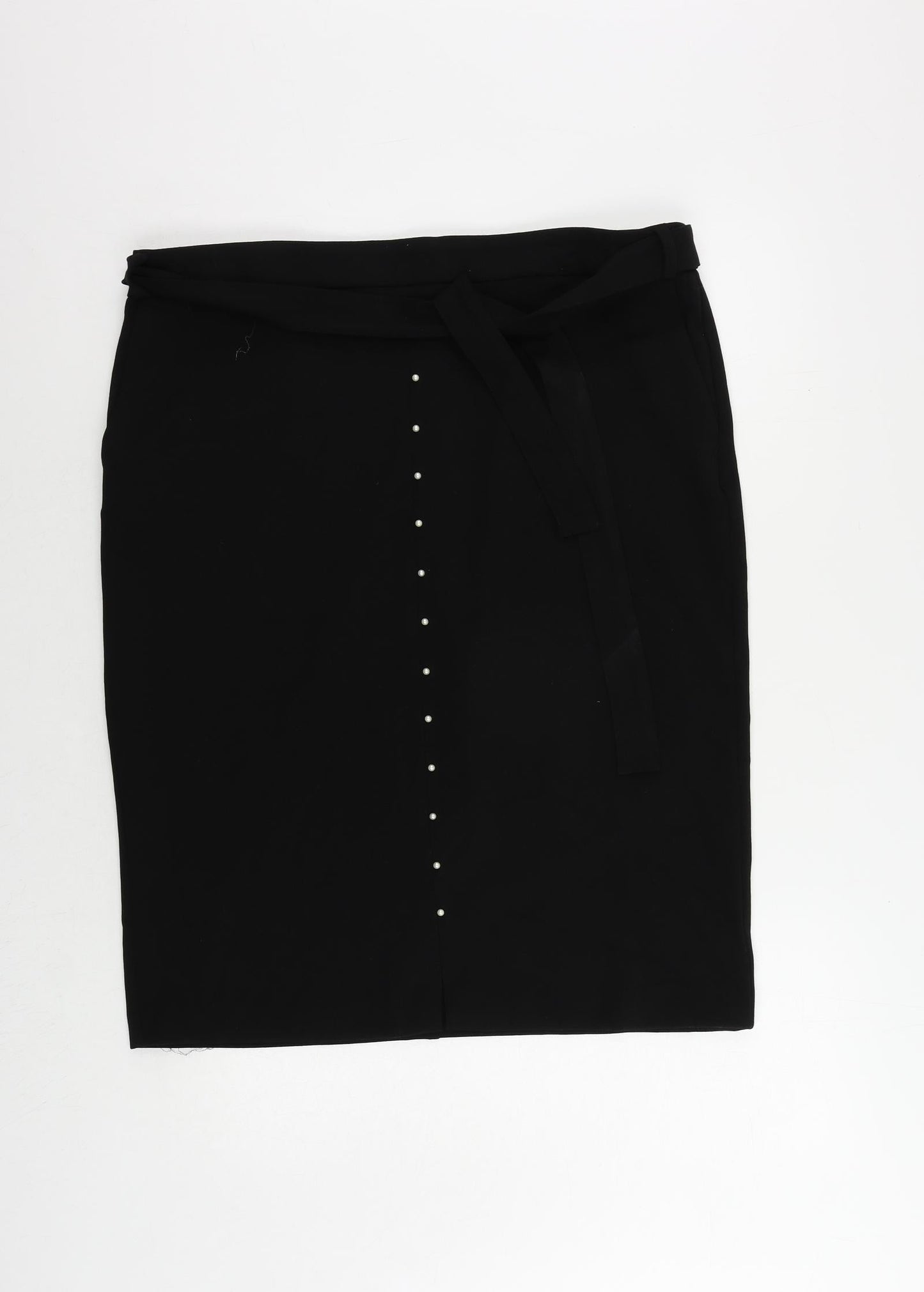 Kaleidoscope Womens Black Polyester Straight & Pencil Skirt Size 20 Zip - Belted Pearl Detail