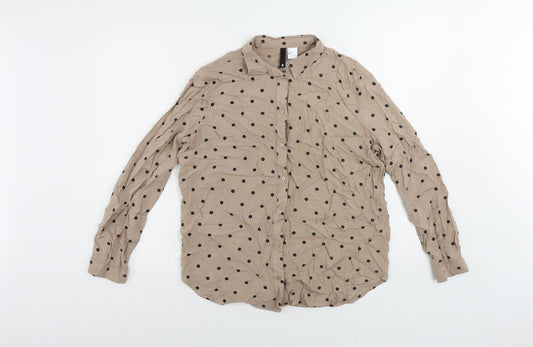 Divided by H&M Womens Brown Polka Dot Viscose Basic Button-Up Size 6 Collared