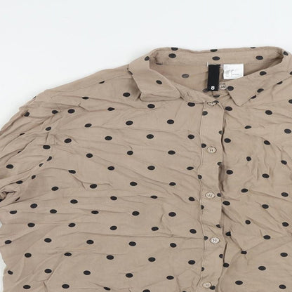 Divided by H&M Womens Brown Polka Dot Viscose Basic Button-Up Size 6 Collared