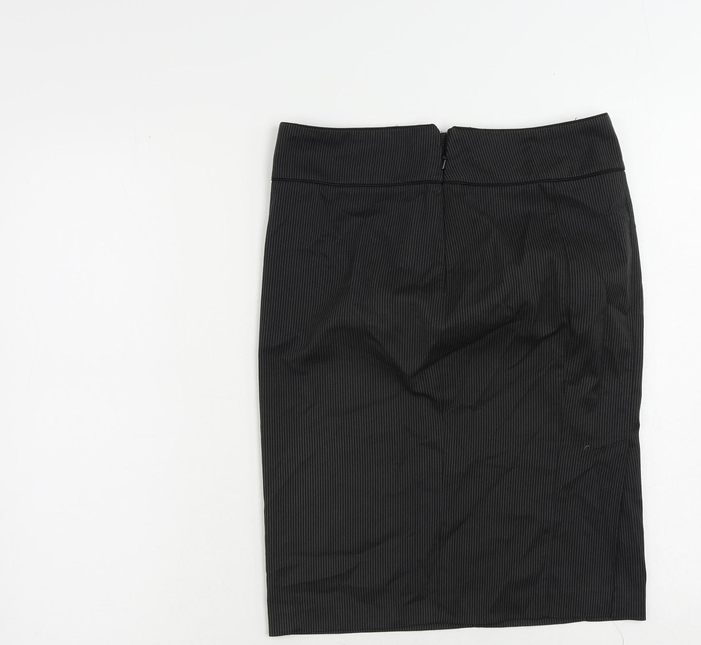 Debenhams Womens Grey Striped Polyester Straight & Pencil Skirt Size 8 Zip