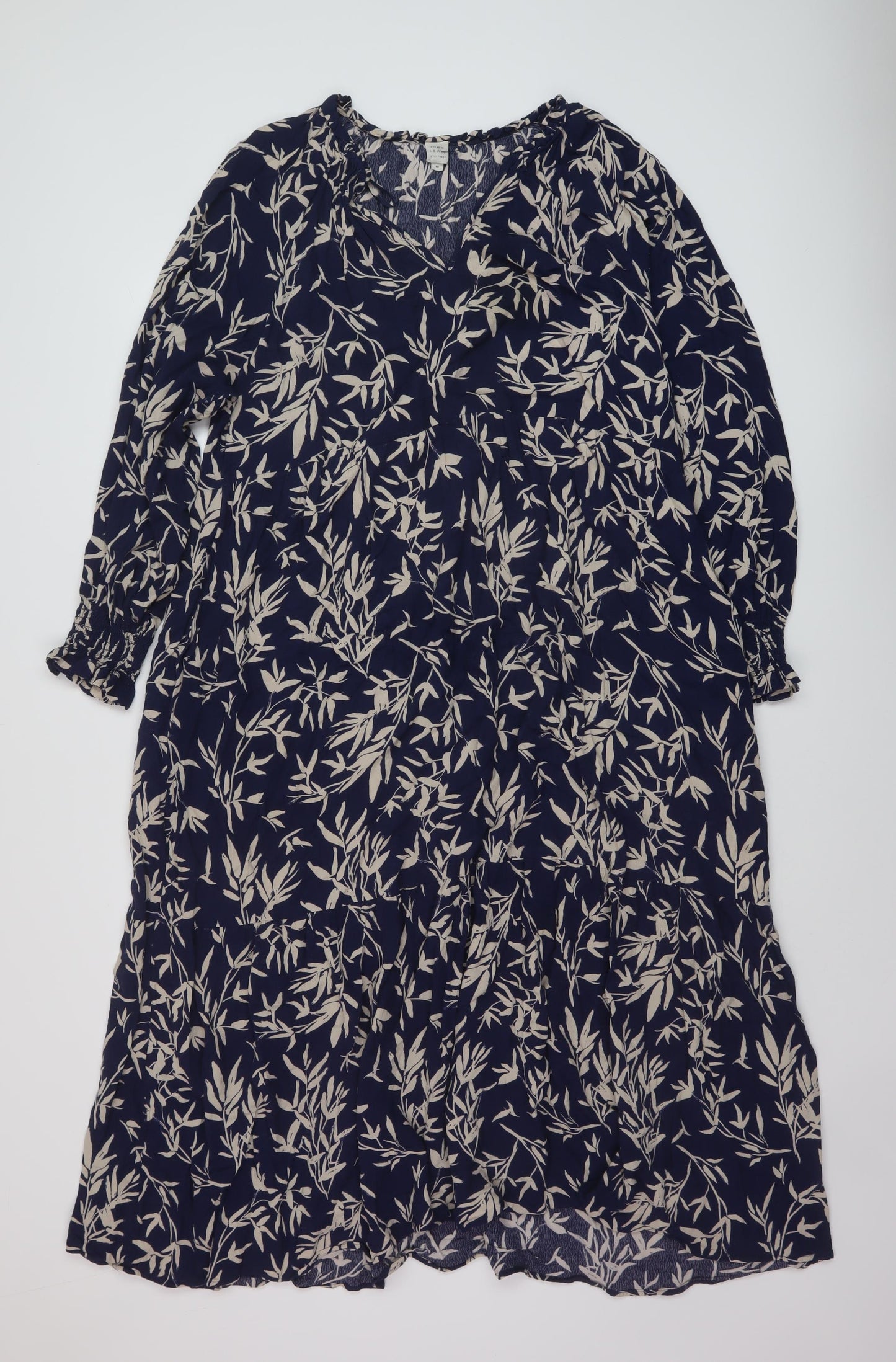 John Lewis Womens Blue Geometric Viscose A-Line Size 18 V-Neck Pullover