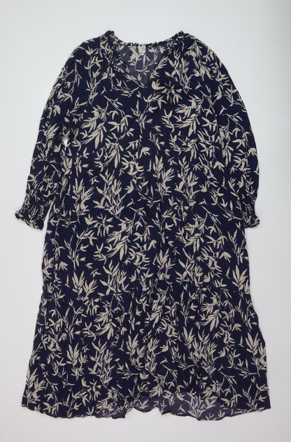 John Lewis Womens Blue Geometric Viscose A-Line Size 18 V-Neck Pullover