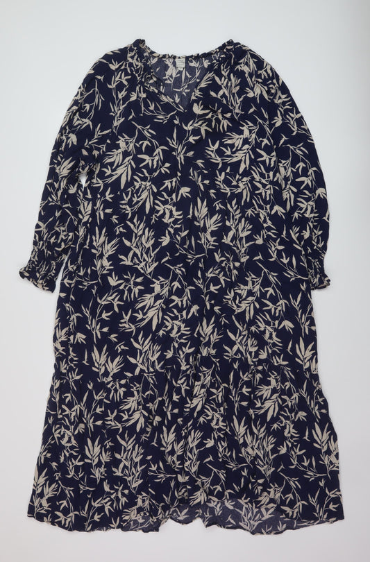 John Lewis Womens Blue Geometric Viscose A-Line Size 18 V-Neck Pullover