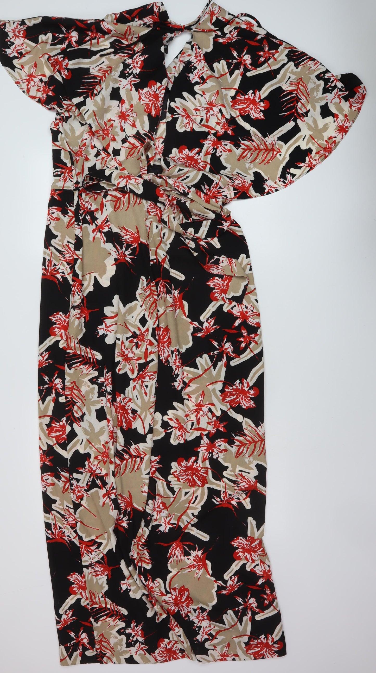 Mango Womens Multicoloured Floral Polyester Jumpsuit One-Piece Size L Tie