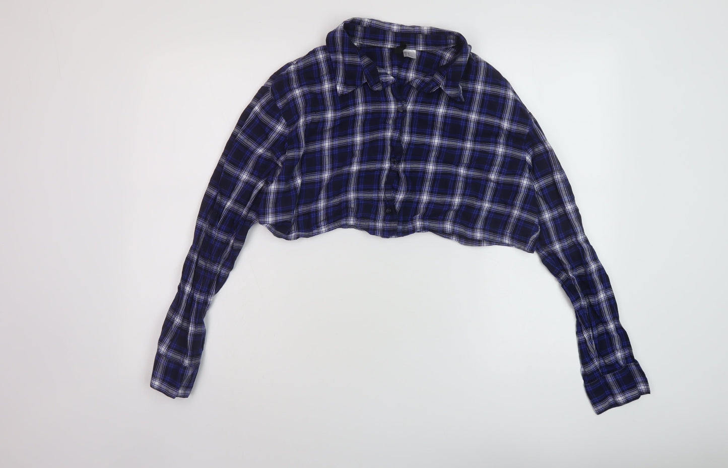 Womens UK Size M H&M Blue Cropped Button-Up