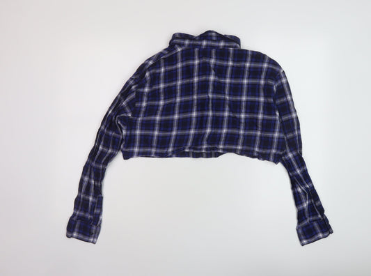Womens UK Size M H&M Blue Cropped Button-Up