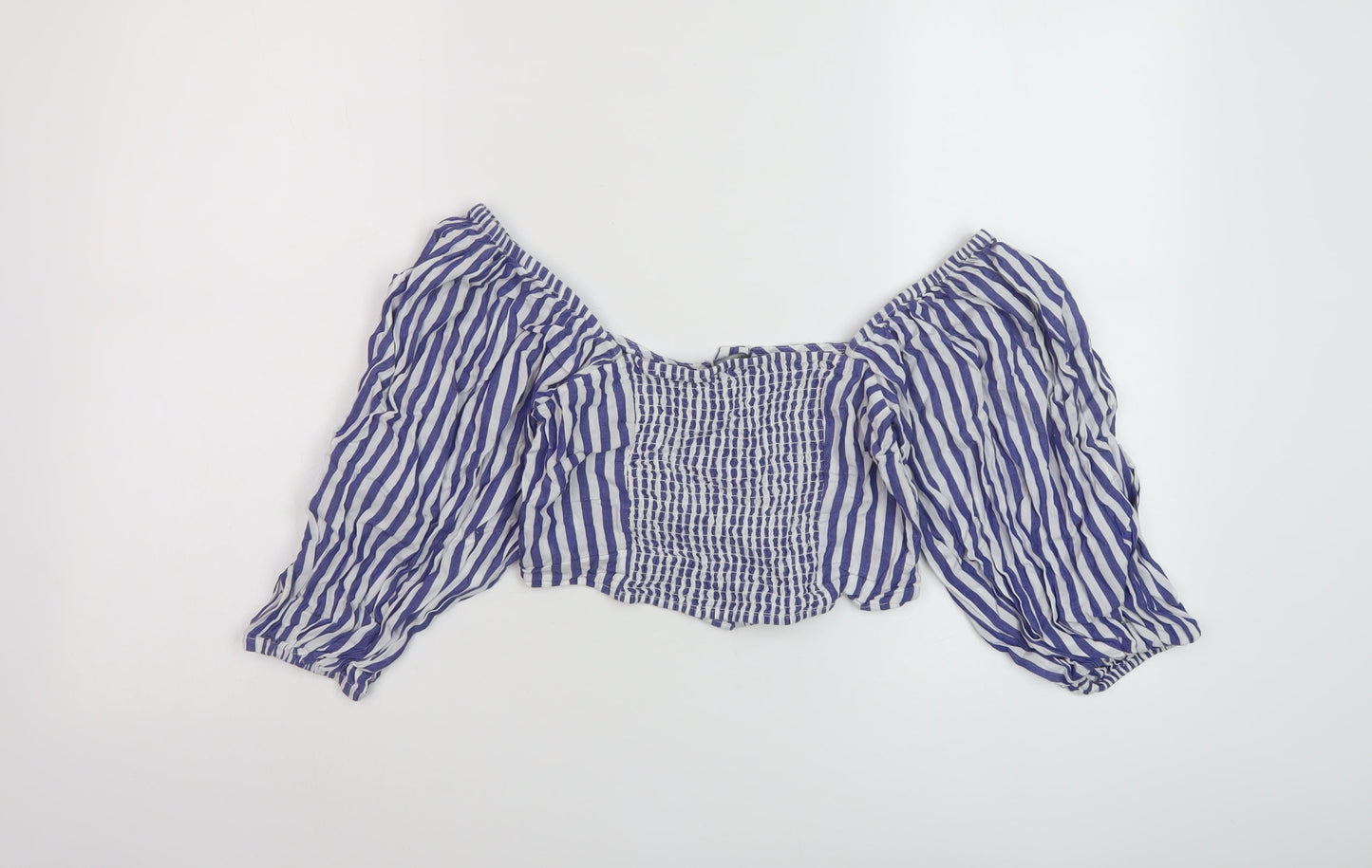 FOREVER 21 Womens Black Striped Cotton Cropped Button-Up Size S Square Neck