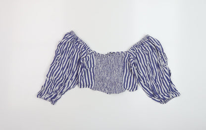 FOREVER 21 Womens Black Striped Cotton Cropped Button-Up Size S Square Neck