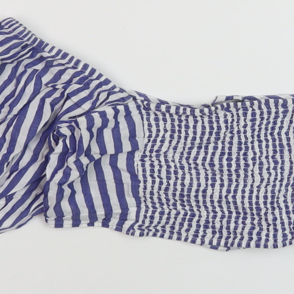 FOREVER 21 Womens Black Striped Cotton Cropped Button-Up Size S Square Neck