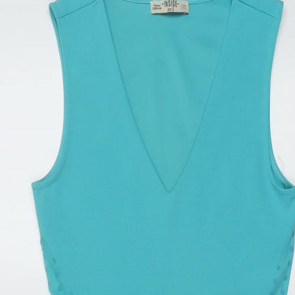 INSIDE Womens Blue Polyester A-Line Size S V-Neck Pullover