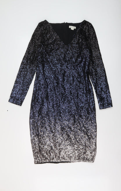 Monsoon Womens Black Polyamide Bodycon Size 12 V-Neck Zip