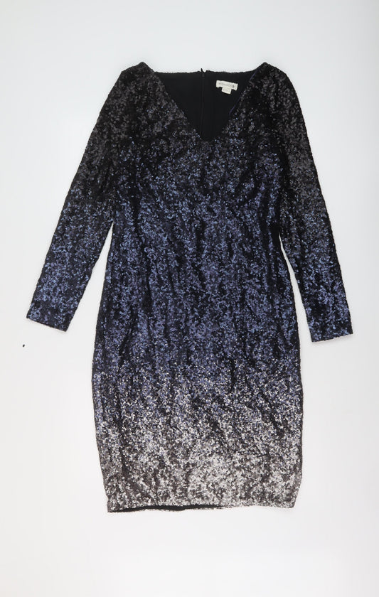 Monsoon Womens Black Polyamide Bodycon Size 12 V-Neck Zip