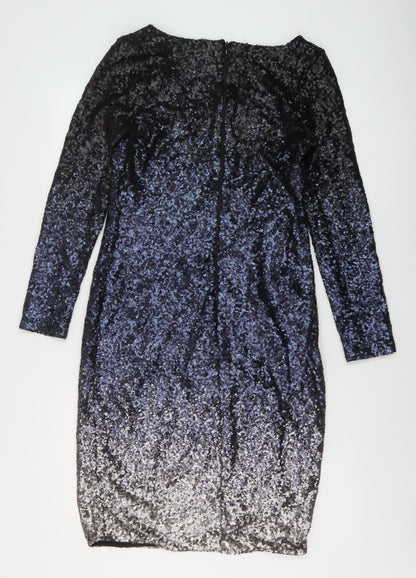 Monsoon Womens Black Polyamide Bodycon Size 12 V-Neck Zip