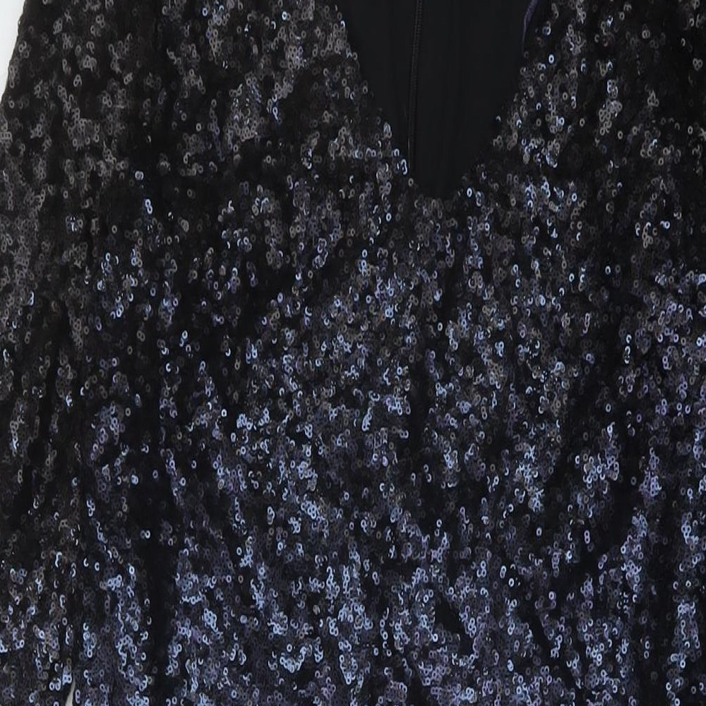 Monsoon Womens Black Polyamide Bodycon Size 12 V-Neck Zip