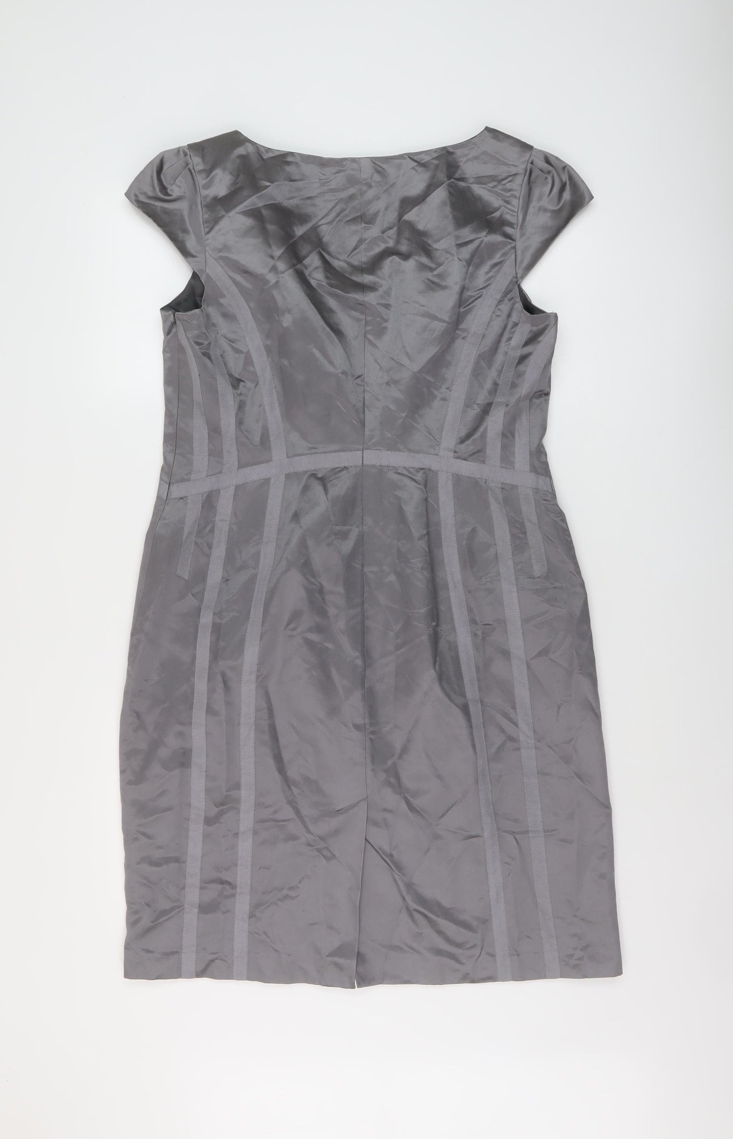 Planet Womens Grey Cotton Sheath Size 14 V-Neck Zip