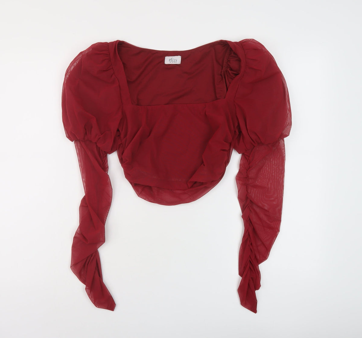 Additional front view of Ah Polly women’s red polyester basic blouse, size UK 12, square neck