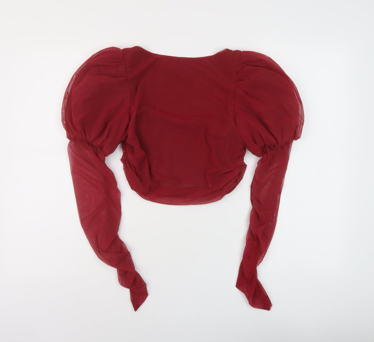 Back view of Ah Polly women’s red polyester basic blouse, size UK 12, square neck