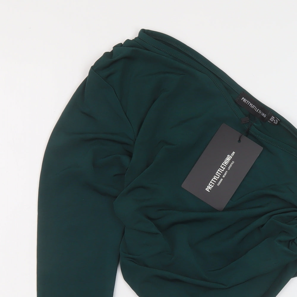 Womens UK Size 10 PRETTYLITTLETHING Green Basic Blouse